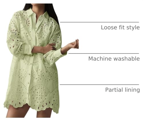 Image of CHARTOU Women Eyelet Lace Dress Button Down Shirt Loose Fit Summer Casual Mini Dress