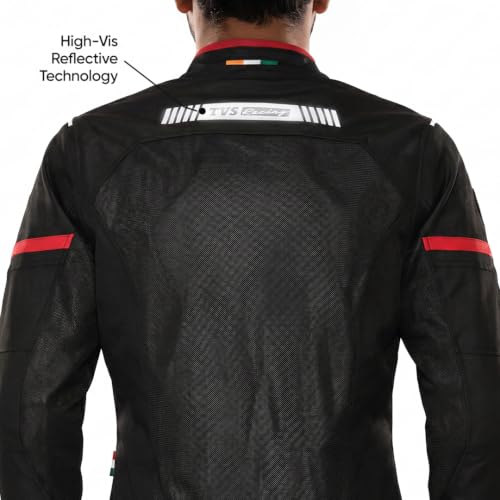 Image of TVS Racing Tech-Core Road Jacket for Men | CE2 armour <5kN at Shoulders Elbows and Back | 600D Chassis | 310gsm Vent Mesh | High-Vis Reflective Tech| YKK zippers