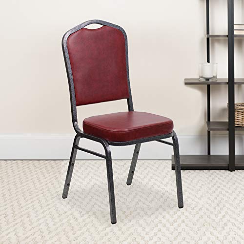 Flash Furniture 4 Pack Hercules Series Crown Back Stacking Banquet Chair In Burgundy Vinyl - Silver Vein Frame #TOP1