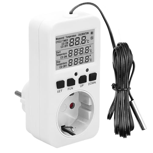 Digitaler Temperaturregler Steckdose 230V mit Fühler, Heizen Kühlen Thermostat Steckdose, Temperaturschalter mit Zeitschaltuhr Alarm für Gewächshaus Aquarium Terrarium Reptilie Digitaler Temperaturregler Steckdose 230V mit Fühler, Heizen Kühlen Thermostat Steckdose, Temperaturschalter mit Zeitschaltuhr Alarm für Gewächshaus Aquarium Terrarium Reptilie