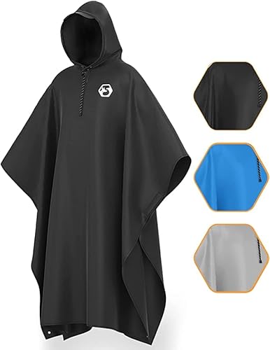 Foxelli Hooded Rain Poncho For Adults – Reusable Waterproof Raincoat For Men & Women, Lightweight Multifunctional Rain Gear #TOP13