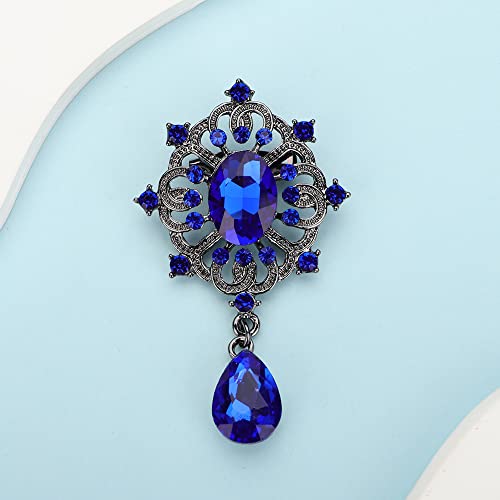 Image of Kercisbeauty Blue Rhinestones Small Black Brooch for Unisex Women Men Dress Suit Brooches Pin Bling Jewelry for Special Occasion (Blue)