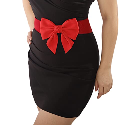 Wiwpar Women Big Statement Bow Knot Elastic Waist Belt for Dress Vintage Stretchy Wide Waistband Cinch Belts for Women Girls Christmas Halloween Costume Jewelry (Red)2