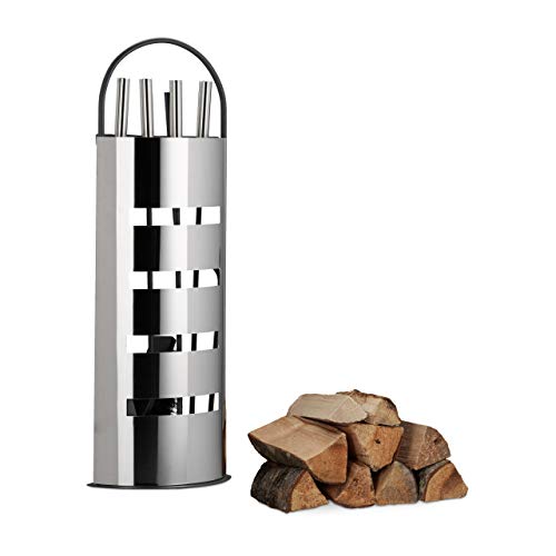 Relaxdays Set Accessori Camino 5 Pezzi Grigio-Argento