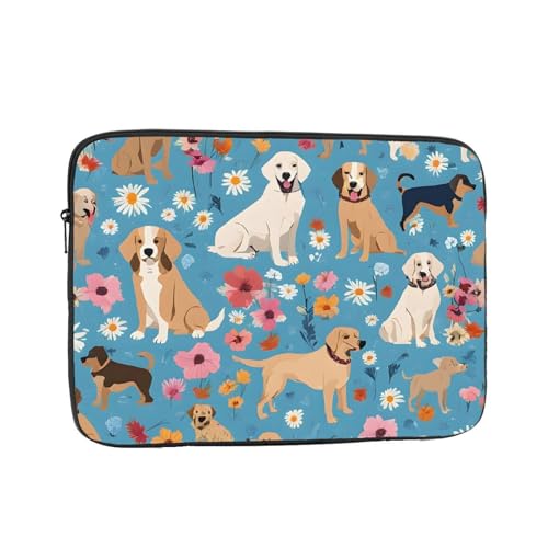 Housse pour ordinateur portable de 17 pouces antichoc motif floral Border Collie