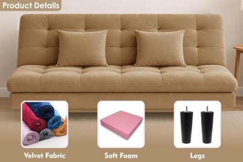 Image of Deco Studio Velvet Fabric Wooden Three-Seater Apsen Sofa Bed with Tufted Couch Sofa for- Living Room Furniture-Golden-Color