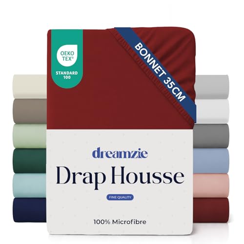 Dreamzie Drap Housse 140x190/200 Bonnet 35 cm pour Matelas Épais - 100% Microfibre - Bordeaux, Certifié sans Produits Chimiques (Oeko TEX), Drap Housse avec...