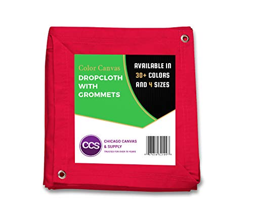 🔥 Hot Deals Heavy Purpose Canvas Drop Cloth with Grommets by CCS CHICAGO CANVAS & SUPPLY Cotton Canvas Tarp for Floor & Furniture Protection Washable Reusable Duck Dropcloth Curtains, Red, 8 by 10 Feet