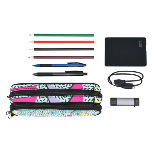 Image of ANANGTEE Memphis 80s 90s Pencil Case Pouch for Boys Girls Men Retro 10 | Large Capacity Makeup Bag, 3 Rings Zipper School Supplies Case, Office Desk Soft Organizers Pen Box