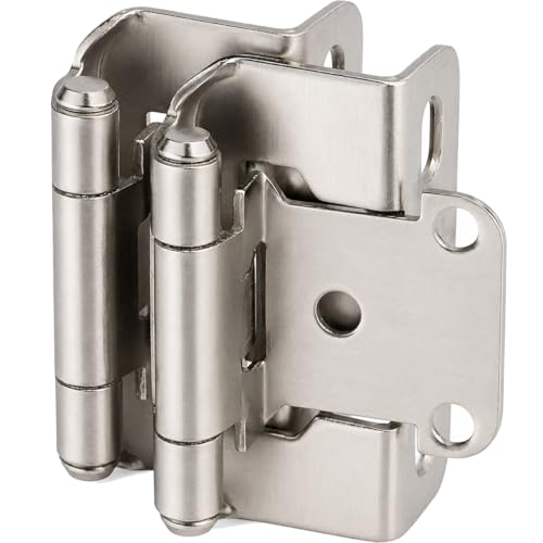 Decobasics 50 Pack 1/2 Overlay Brushed Nickel Cabinet Hinges for Cabinet Doors (25 Pairs) Self-Closing Semi-Wrap Face Frame Hinges for Cupboard & Kitchen Doors w/Screws & Quiet Bumpers