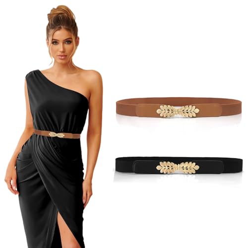Image of BendJoy 2Pcs Elastic Waist Belt for Women, Vintage Design Belt for Women, Stylish Women Belts for Jeans and Dress