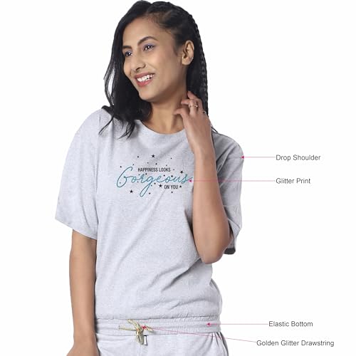 Image of London Hills Women's Cotton Oversized Fit Printed T-Shirt Half Sleeve Oversized t Shirts Drop Shoulder Tshirt