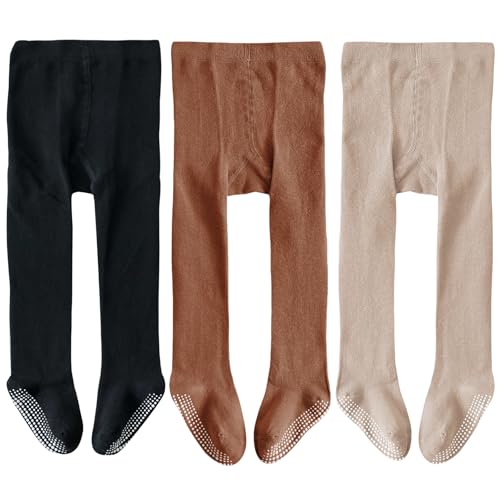 Image of EPEIUS Baby Tights Baby Girls Non-Slip Plain/Ribbed Leggings Seamless Cotton Stockings Pantyhose Newborn Infant Toddler