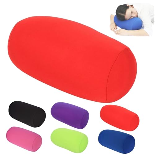 Fcteap Microbead Bolster Tube Pillow Travel Essentials Squishy Roll Body Cushion Cylinder Bean Bag Throw Pillow Neck Arm Back Support for Plane Car Travel Recliner Sleeping Home Gift 12x6 in (Red)