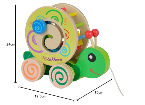 Eichhorn 100002231 NachziehStecktier, mit 4 versch. Steckbausteinen, Birkenholzspielzeug mit Bewegung, für Kinder ab 1 Jahr, Größe: 15x24x19,5cm
