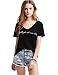FV RELAY Women's Fitted Han.gry Print Crew Neck Short Sleeve Tee Shirt Top Gray (S, Black-V)