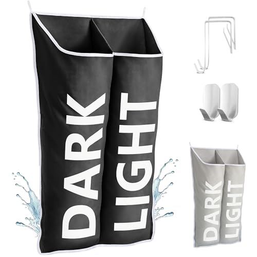 DONAQ Cesto portabiancheria da appendere, organizer da appendere per bagno e camera da letto, salvaspazio, per parete e porta, ampio cesto aperto con 2 sezioni e 2 cerniere per un facile accesso, 75