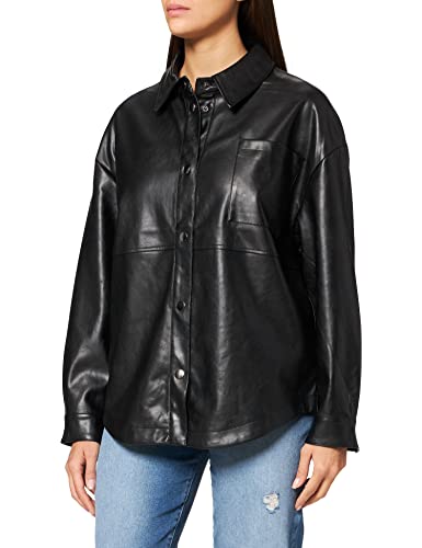 Urban Classics Damen Hemd Ladies Faux Leather Overshirt Black M