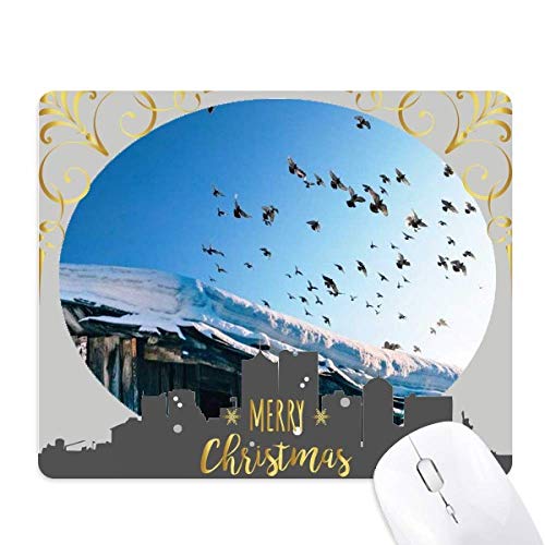 Tapis de souris en caoutchouc oiseaux et ciel de la nuit de Noël antidérapant