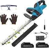 Heckenschere Akku 21V, Elektrische Heckenschere mit 2 Batterie, Kabellose Hand-Strauchschere, 22Zoll Akkus Elektrischer Heckentrimmer, Akku-Heckenschere für Trimmen im Park Garten (Blau)