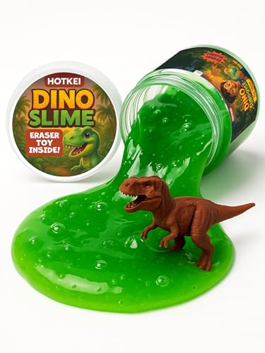 Image of HOTKEI Green 200 gm Slime with Dinosaur Eraser Toy Inside for Kids 3 to 10 Years Kit Set Art Slime Dino Toys for Birthday Return Gift Toys for Kids Boys Girls Birthday 9-12 Year