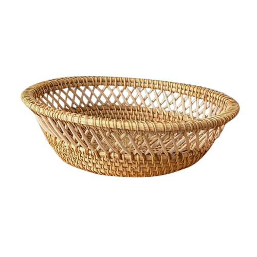KICHOUSE Cesta Tejida De Ratán Pequeña para Servir Pan y Frutas, Cesta De Almacenamiento Redonda, Versátil para Comedor, Sala De Estar y Mesa, Diseño Artesanal Natural