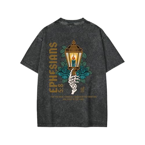 Graphic Tees Summer Women Men Cotton Novelty Classic Oversized Crew Neck Darkness Christian Washed T-Shirt