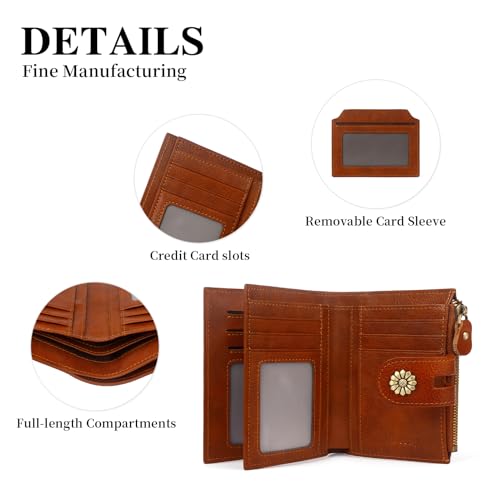 Image of Wallet Women,RFID Blocking Leather Womens Wallet Bifold Compact Card Holder Small Wallet for Women with Removable ID Window Brown