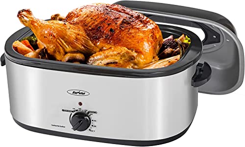SUNVIVIPRO Roaster Oven, Electric Roaster Oven with Viewing Lid, Large Roaster with Removable Pan & Rack, Turkey Roaster with Unique Defrost/Warm Function, Stainless Steel, Sliver, 22QT