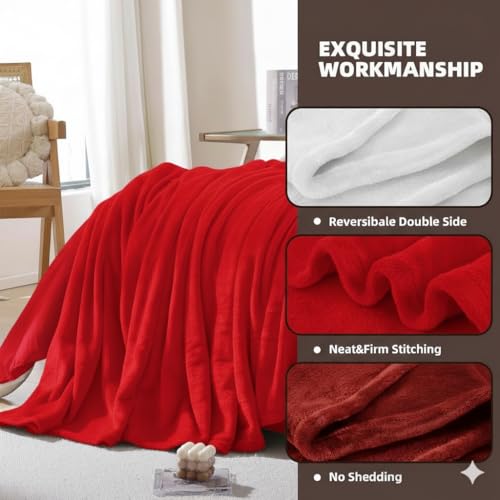 Image of Harleen Blankets, 250 GSM Super Soft Flannel Cozy Blankets for Double Bed, Washable Lightweight Blanket for Couch Sofa Bed Office, Warm Plush Blankets for All Season (90 inchx90 inch) (Red, Double)