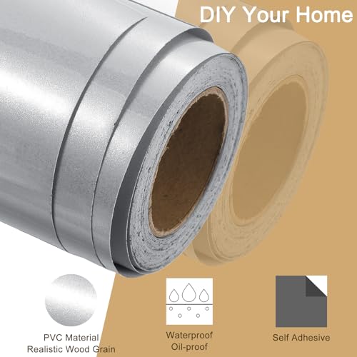 Image of uxcell Wood Grain Tape, 2 inch x33 Ft Self Adhesive Wood Grain Repair Patch for Baseboards, Doors, Floor Repair, Furniture Home Decor Pearl Silver