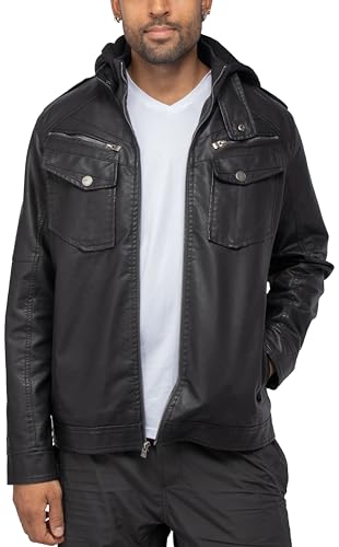 Image of X-Ray Men's Slim Fit Faux-Leather Moto Jacket with Removable Hood