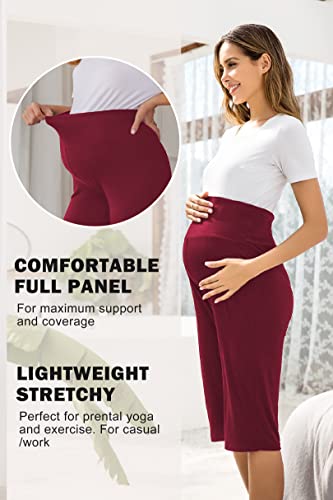 Ekouaer Pregnancy Shorts For Women Yoga Comfy Lounge Shorts Maternity Pants Short Length,X-Large Wine Red #TOP1