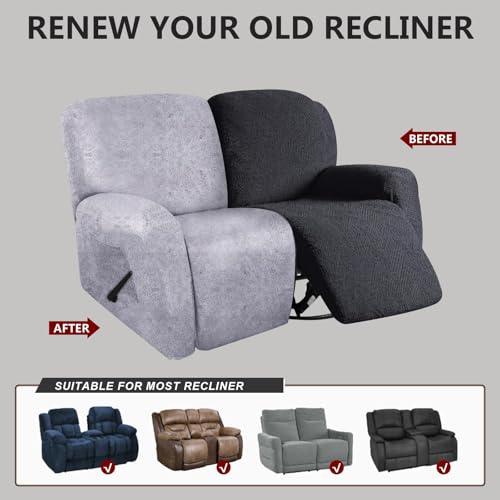 Image of molasofa Loveseat Recliner Slipcover 6-Pieces Stretch Leather Like Recliner Sofa Cover for 2 Seat Dual Reclining Loveseat Couch, Furniture Protector with Elastic Bottom (Marbling)