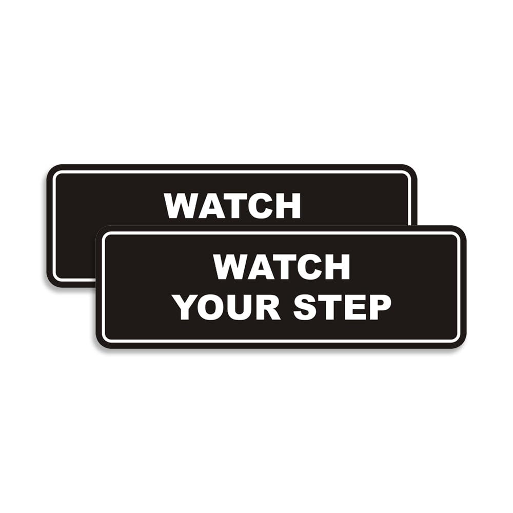 Signs ByLITA Standard Watch Your Step Wall or Door Sign | Health and Safety Signage (Black) | Small (2 Pack)