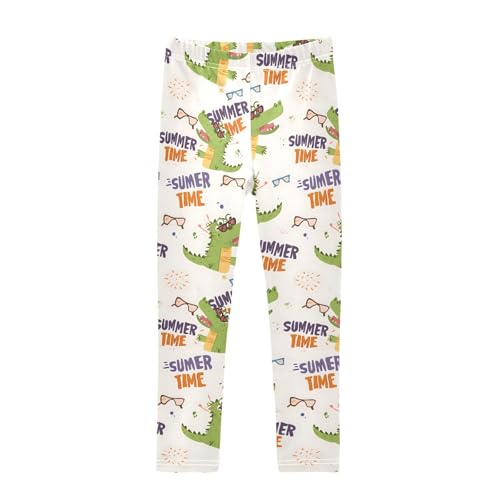 ALAZA Girls' Leggings Children's Yoga Pants Skinny Printed Dance Summer Crocodile Comfortable 4T