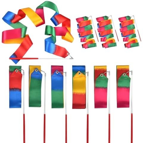 Tuko 12pcs Rhythmic Dance Ribbons Stremer Training Equipment for Artistic Dancing Gymnastics, Kids Dancing, Talent Shows Cover