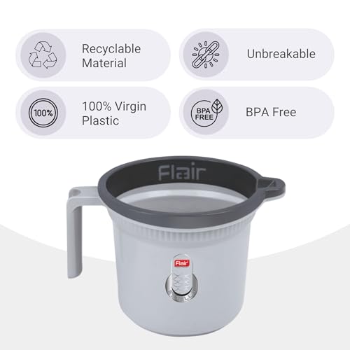Image of FLAIR Estella Plastic Bath Mug Set of 3 - Durable, Lightweight & Stylish - Ideal for Daily Use in Bathroom & Kitchen (Grey, 1 LTR)
