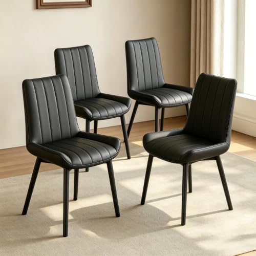 Black Faux Leather Dining Chairs Set of 4,Mid