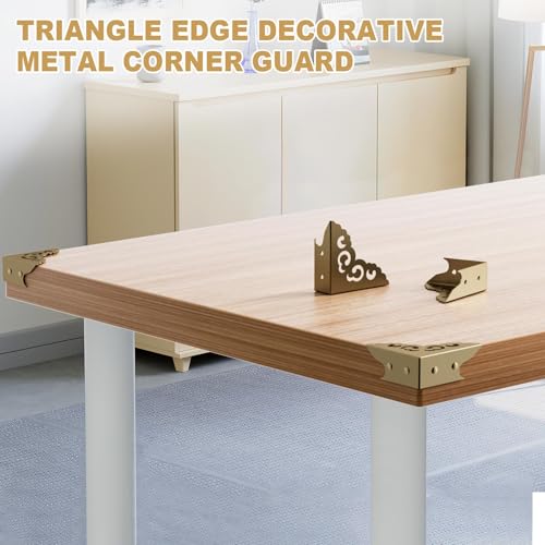 Image of 4 Pcs Corner Protectors for Furniture,Retro Style Guard Cabinet Furniture Corner Bumpers for Jewelry Box Gift Box Wooden Case Cabinet Furniture Decorative (Bronze)