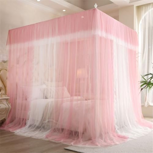 Cortinas de Cama con Dosel de 4 Esquinas Rosa Pálido Pantalla de Privacidad King 8