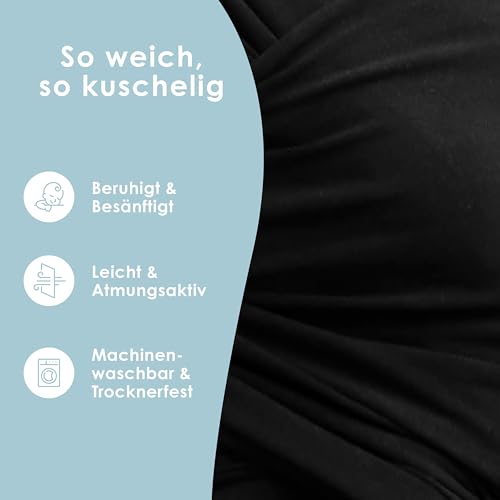 Sleepy Wrap Babytragetuch - Baumwoll Tragetuch Baby Neugeboren bis 15 kg, Maschinenwaschbar, Kuschelweich & Atmungsaktiv (Schwarz)