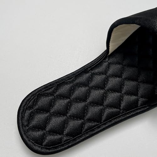 Women's Flat Slippers Satin Open-Toe Bow Rhinestone Pure Color Bridal Flips Hand Sewn Slides Shower Wedding Home Flops House Shoes(39/40 EU, Black)3