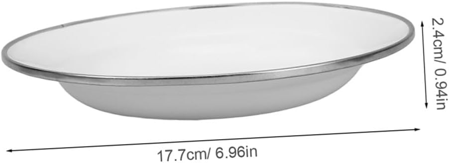 BESTOYARD 4pcs 22cm White Thickened Enamel Food Plates Vintage round Appetizer Dishes for Home and Outdoor Serving
