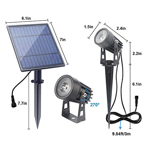 APONUO Solar Spotlights RGB Landscape Lights Color Changing Low Voltage Outdoor Solar Spotlight IP65 Waterproof 9.8ft Cable Auto On/Off for Outdoor Garden Yard Landscape Downlight (Multi-Color)
