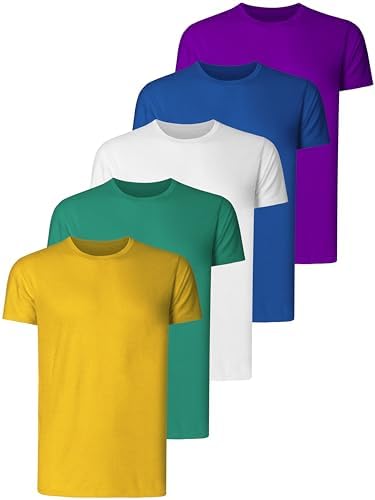 Teesmen Men's T-Shirts 5 Pack Short Sleeve Crew Neck UK Plain Cotton