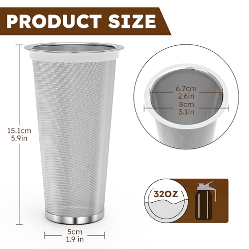 OneDream Filtro de café Cold Brew para frasco de vidro de boca larga de 947 ml, infusor de chá, coad