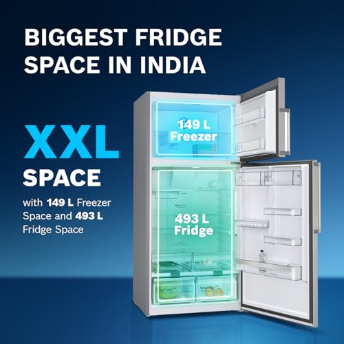 Image of Bosch 641L, 1 Star, Frost Free Inverter Double Door Refrigerator, XXL Space, VitaFresh Plus Technology, Digital Display Panel,Fat Boy series, Steel Finish (2026 Model) KDN86AID0I