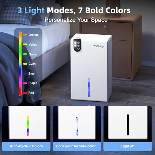 Image of Dehumidifier with Drain Hose(98 oz & 1000 Sq.Ft), Auto Shut Off, Relaxing 7 Color Ambient Light & Sleep Mode, Quiet Small Dehumidifier for Bedroom, Bathroom, Basement, Living Room(WhiteGrey)