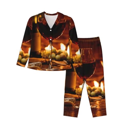 Pyjama 2 pièces vin rouge confortable à manches longues pour femme